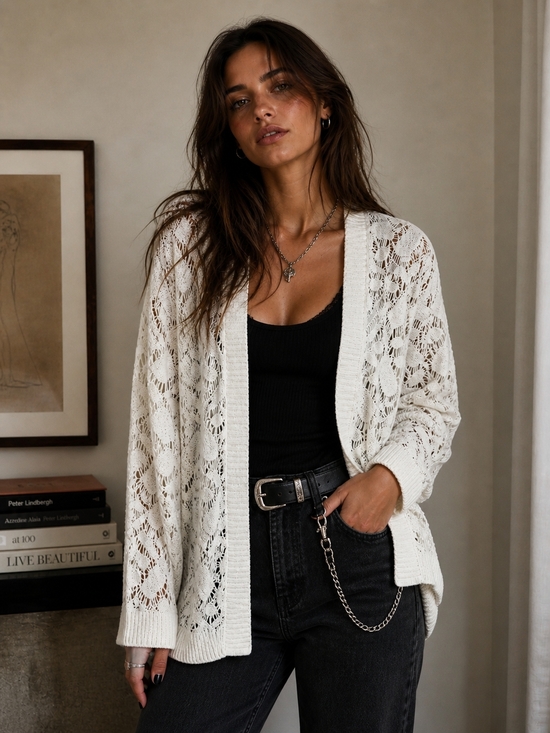 torrid Sweaters - Torrid Size 2 (XXL/2XL) Women's Cream Openwork Knit Cardigan Sweater
